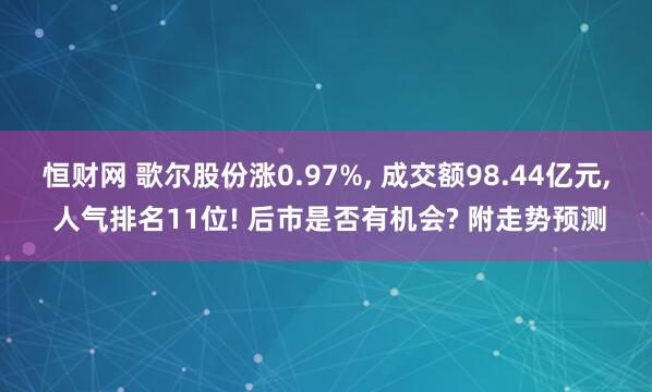 恒财网 歌尔股份涨0.97%, 成交额98.44亿元, 人气排名11位! 后市是否有机会? 附走势预测